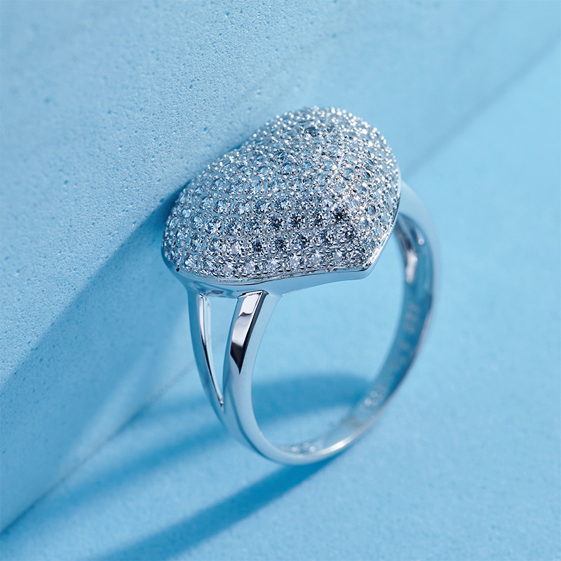 GIGAJEWE Round Cut CVD Lab Grown Diamond 9K/14K/18K/ White Solid Gold Platinum DEF Color Heart Style Diamond Women Ring,Engagement Ring