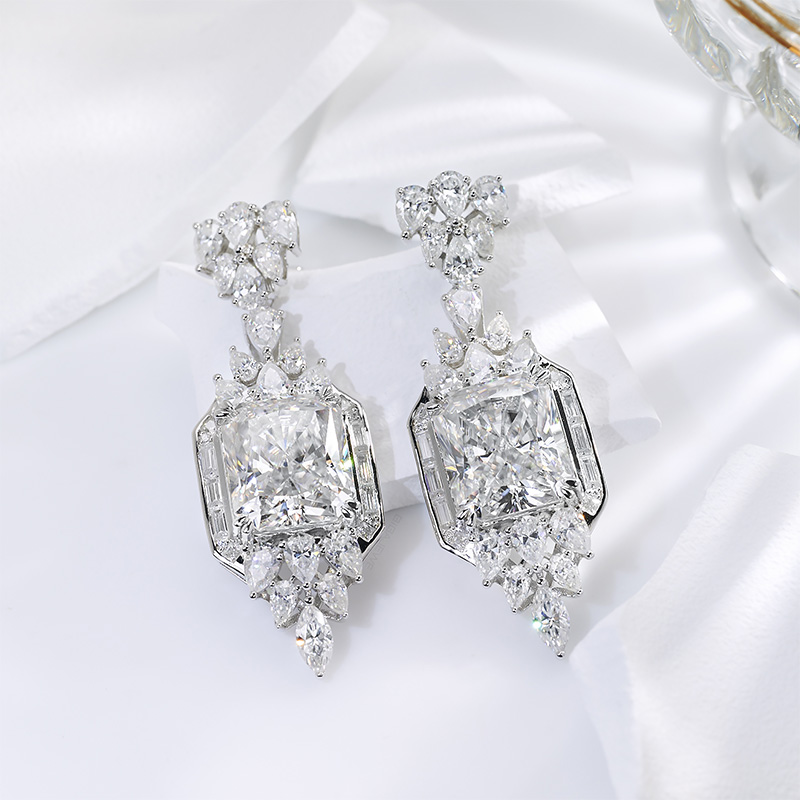 GIGAJEWE Total 53.24ct 925 silver plated gold Earrings 14*16mm 17ct White DEF Radiant Cut Push Back Moissanite Earrings ,Wedding gift