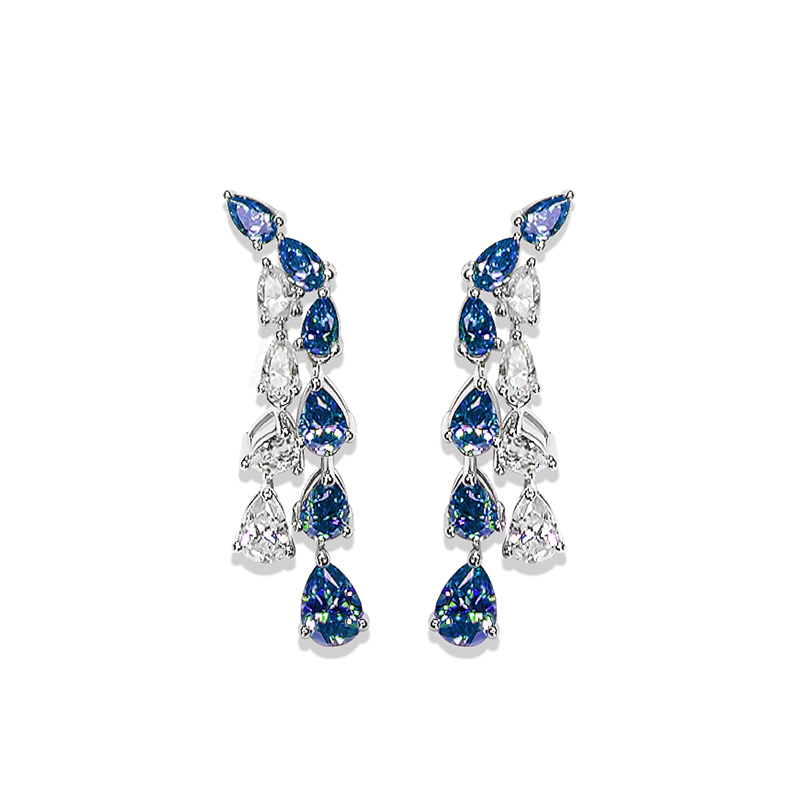 GIGAJEWE Total 9.1ct 925 silver plated gold Earrings Natural Blue and white Pear Cut Push Back Moissanite Earrings ,Wedding gift