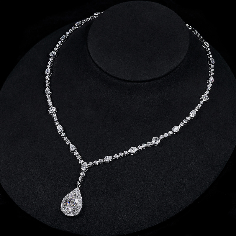 GIGAJEWE Total 23.15ct Plated 18K White Gold Necklace White and 10*14mm White Pear Cut Moissanite Necklace ,Gold Necklace,Women Gifts