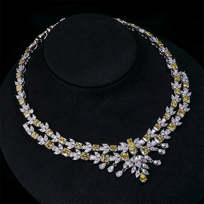 GIGAJEWE Total 89.45ct Plated 18K White Gold Necklace Yellow and White Pear snd Marquise cut Moissanite Necklace ,Gold Necklace,Women Gifts