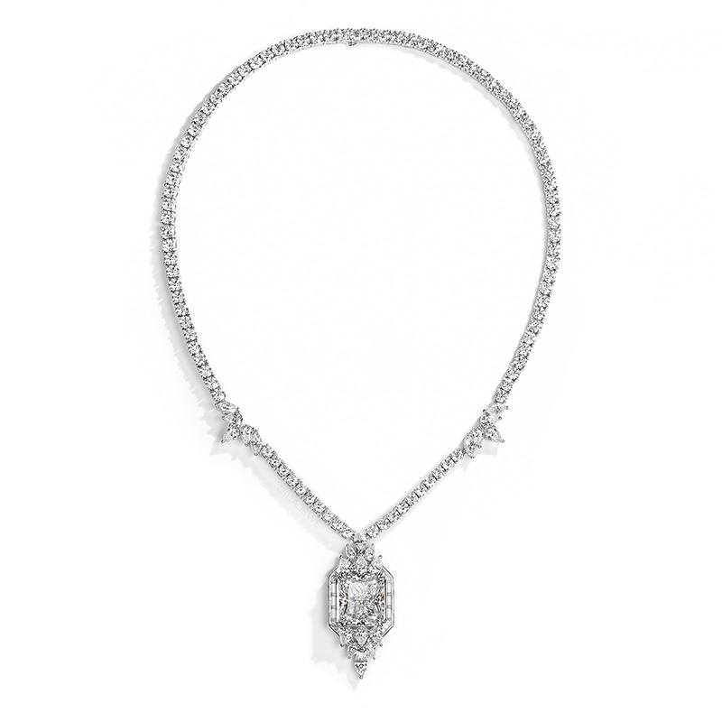 GIGAJEWE Total 53.92ct Plated 18K White Gold Necklace 14*16mm Radiant cut White D Color Moissanite Necklace ,Gold Necklace,Women Gifts