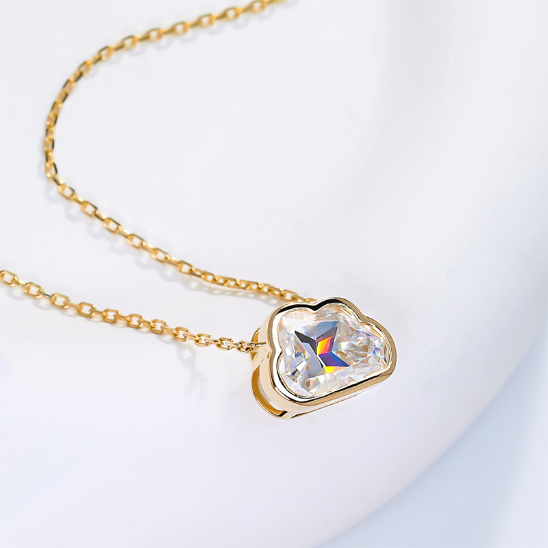 GIGAJEWE Yellow Solid Gold 9K/14K/18K 6.5*9 MM 2ct Cloud cut White D Color Moissanite Necklace,Cloud Necklace