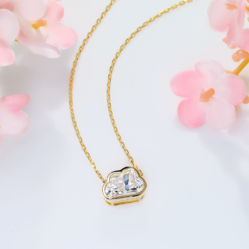 GIGAJEWE Yellow Solid Gold 9K/14K/18K 6.5*9 MM 2ct Cloud cut White D Color Moissanite Necklace,Cloud Necklace