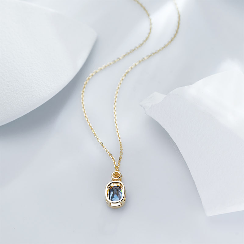 GIGAJEWE 9K/14K/18K Yellow Solid gold 5*7mm 1.0ct Blue color Cushion cut Moissanite Necklace,Engagement Necklace,Women Necklace