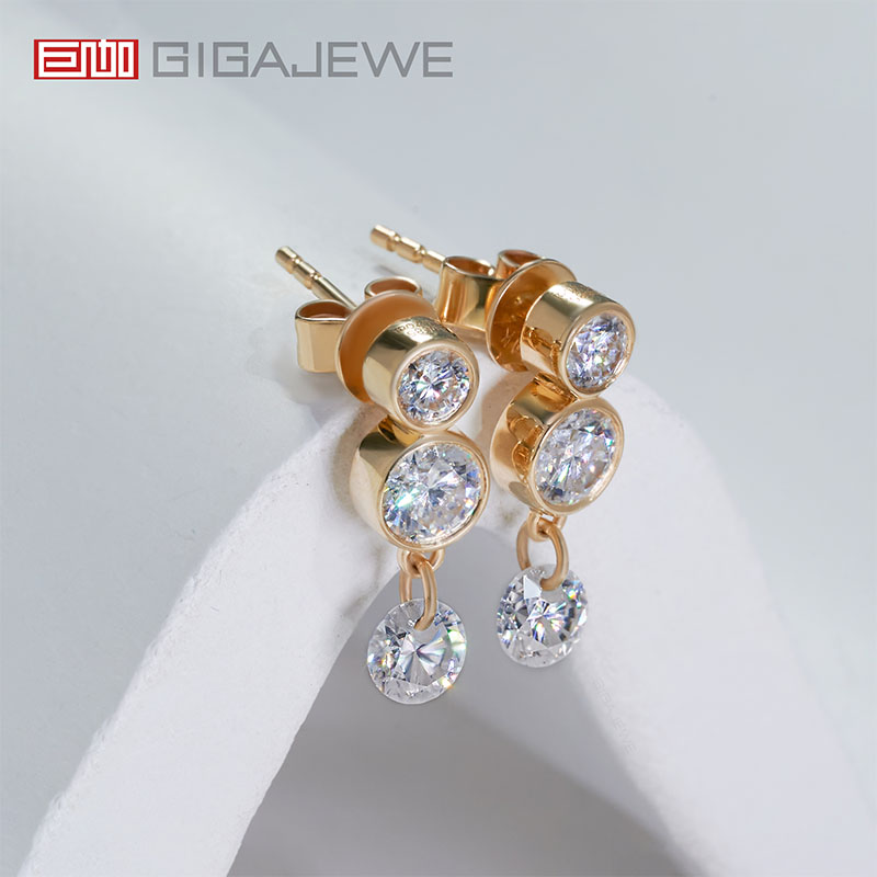 GIGAJEWE Total 1.4ct Yellow Gold 9K/14K/18K Earrings Round shape Drill Moissanite Stone White Moissanite Earrings ,women gifts,Mom Gift