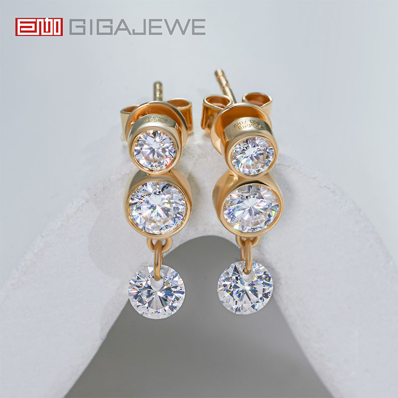 GIGAJEWE Total 1.4ct Yellow Gold 9K/14K/18K Earrings Round shape Drill Moissanite Stone White Moissanite Earrings ,women gifts,Mom Gift