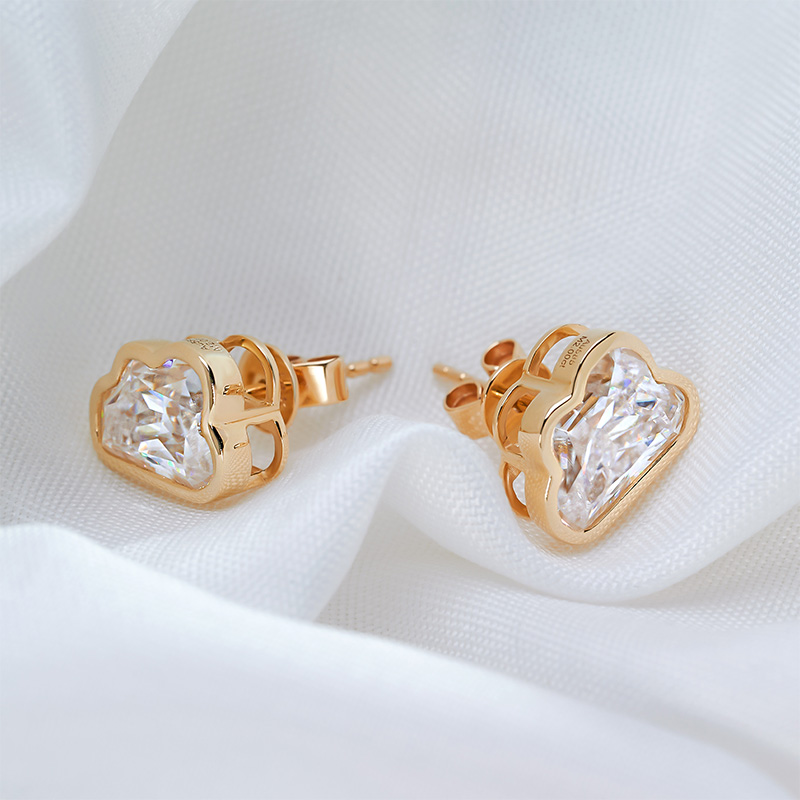 GIGAJEWE Yellow Solid Gold 9K/14K/18K Earrings 6.5*9mm Cloud Cut White Color Push Back Moissanite Earrings ,Stud Earrings