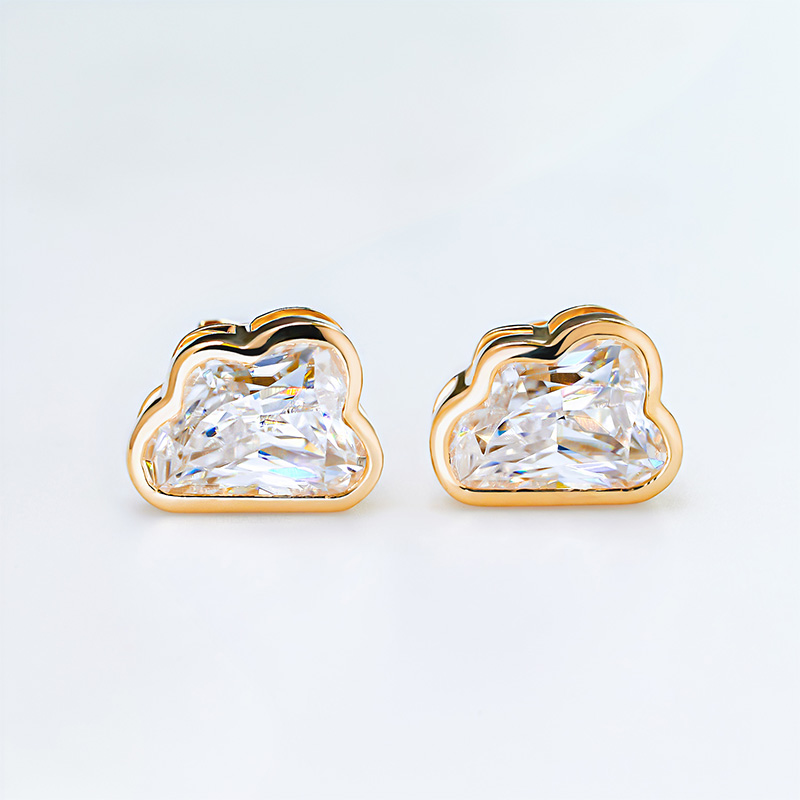 GIGAJEWE Yellow Solid Gold 9K/14K/18K Earrings 6.5*9mm Cloud Cut White Color Push Back Moissanite Earrings ,Stud Earrings