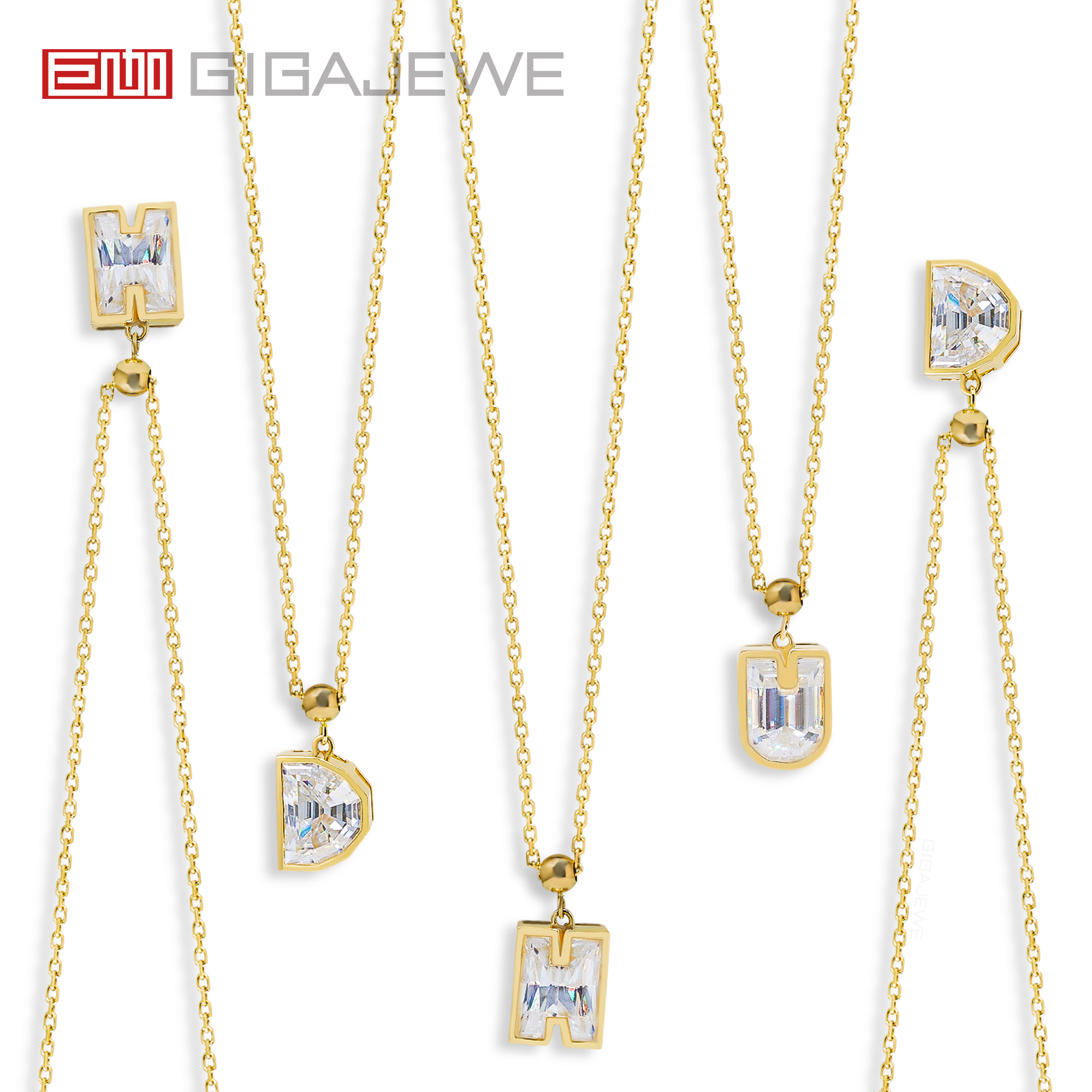 GIGAJEWE Yellow Solid Gold 9K/14K/18K Necklace White D Color Custom Initial Name Necklace ,Custom Initial Necklace,alphabet necklace