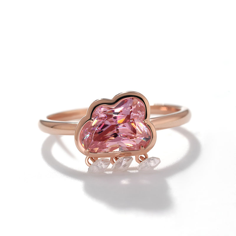 GIGAJEWE 2ct Pink color 6.5*9mm Cloud Cut Ring with Floating Moissanite 9K/14K/18K Yellow Gold , Moissanite Ring, Engagement Ring