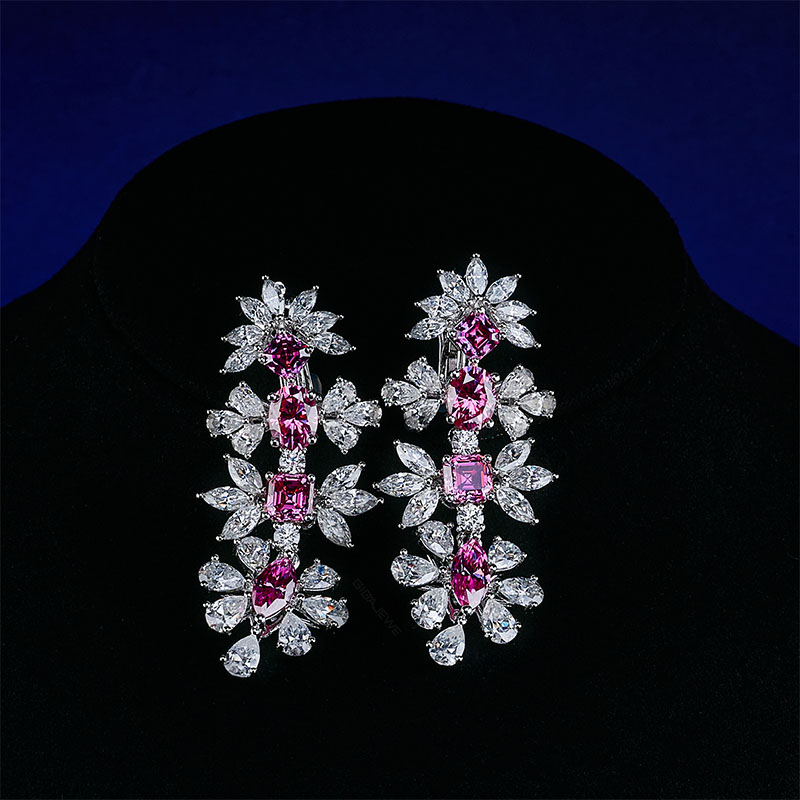 GIGAJEWE Total 26.8ct 925 silver plated gold Earrings Pink Asscher Oval Marquise Push Back Moissanite Earrings ,Wedding gift