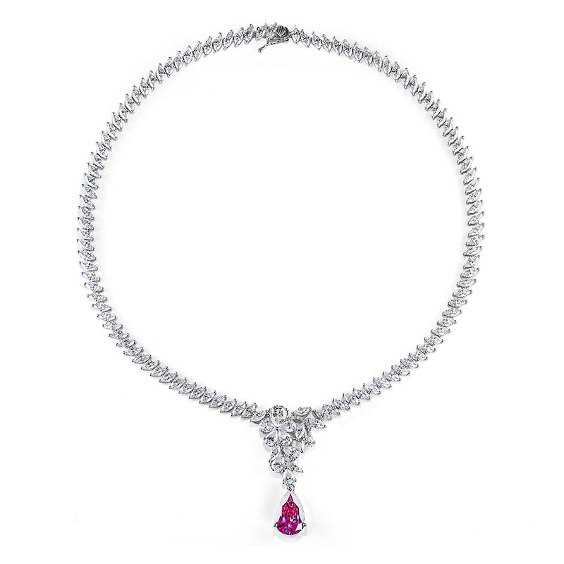 GIGAJEWE Total 47.15ct silver plated Gold Necklace Pink and Pear cut Moissanite Necklace ,silver Necklace