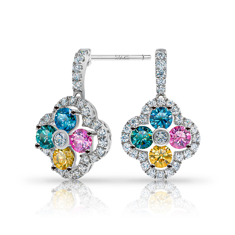 GIGAJEWE total 1.6ct yellow pink blue cyan white color round cut moissanite silver 925 drop earrings