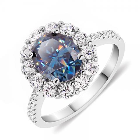 2ct Vivid Blue Uncoated color 7X9mm Oval Cut Ring Moissanite 9K/14K/18K White Gold , Oval Moissanite Ring, Engagement Ring, Women Gift