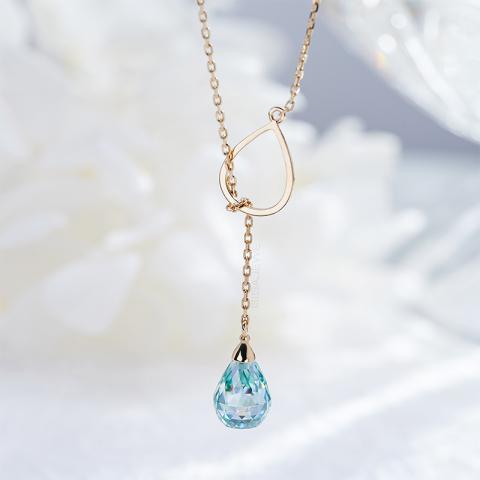 GIGAJEWE 3ct Yellow Gold 9K/14K/18K Necklace 9.24*6.52mm Briolette shape Pineapple Cut Cyan Color Moissanite Necklace ,Gold Necklace