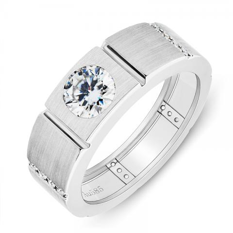 GIGAJEWE Mainstone 1.0ct 6.5mm D Color Moissanite Round Cut VVS1 18K White Gold Ring Jewelry Man Boyfriend Gift