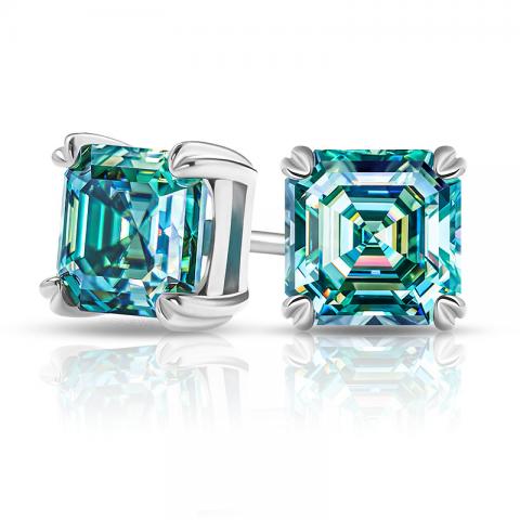 Gigajewe 925 Silver Plated 18K Gold Blue Green 6mm 2ct Asscher Cut Moissanite Studs Gemstone earrings,Christams Gifts Silver Earring Jewelry