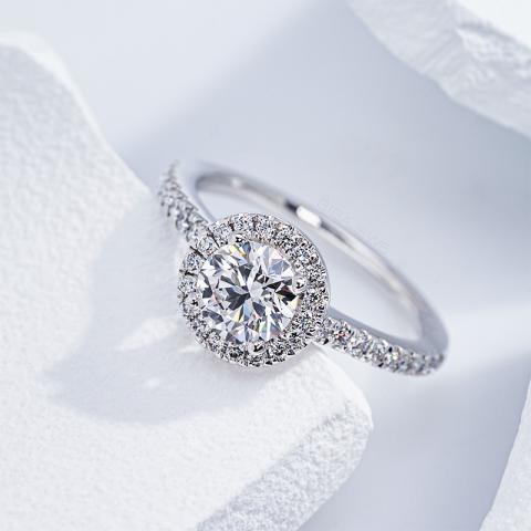 GIGAJEWE 9K/14K/18K Solid Gold Round Cut Diamond Ring 1ct Halo Ring Statement Ring Promise Ring 18K Engagement Ring Women Rings
