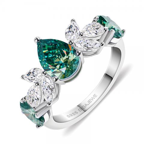 GIGAJEWE 9K/14K/18K White Gold 6*9mm 4.0ct Blue Green color Pear Cut Wedding Ring , Moissanite Engagement Ring