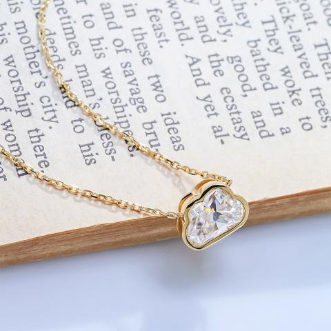 GIGAJEWE Yellow Solid Gold 9K/14K/18K 6.5*9 MM 2ct Cloud cut White D Color Moissanite Necklace,Cloud Necklace