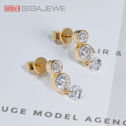 GIGAJEWE Total 1.4ct Yellow Gold 9K/14K/18K Earrings Round shape Drill Moissanite Stone White Moissanite Earrings ,women gifts,Mom Gift