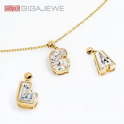 GIGAJEWE Yellow Solid Gold 9K/14K/18K Necklace White D Color Custom Initial Name Necklace ,Custom Initial Necklace,alphabet necklace