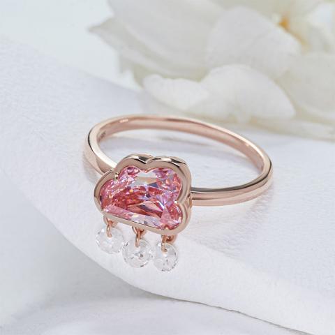 GIGAJEWE 2ct Pink color 6.5*9mm Cloud Cut Ring with Floating Moissanite 9K/14K/18K Yellow Gold , Moissanite Ring, Engagement Ring