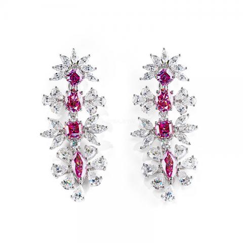 GIGAJEWE Total 26.8ct 925 silver plated gold Earrings Pink Asscher Oval Marquise Push Back Moissanite Earrings ,Wedding gift