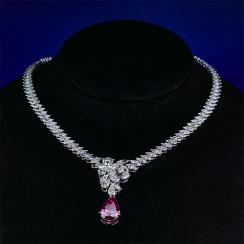 GIGAJEWE Total 47.15ct silver plated Gold Necklace Pink and Pear cut Moissanite Necklace ,silver Necklace